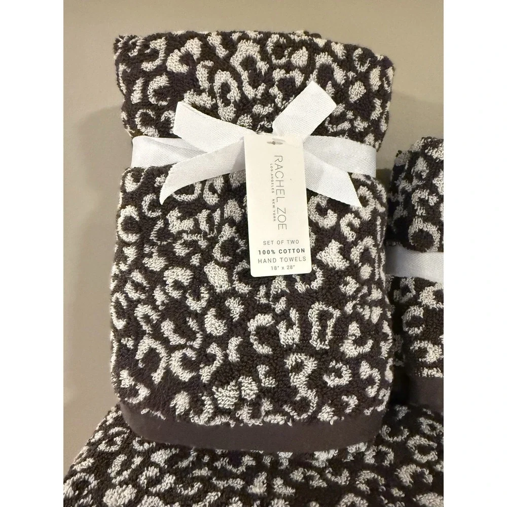 NWT Rachel Zoe Chocolate Brown/Cream Leopard Print 8-Piece Towel Set 100% Cotton